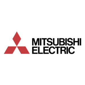 Mitsubishi Electric logo featuring three red diamonds forming a triangle to the left of the company name in bold black text on a white background, commonly recognized by HVAC contractors for its quality systems.