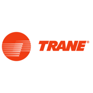 Trane logo featuring an orange circle with horizontal white lines and the word 